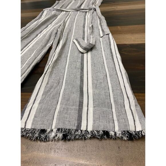Clothe & Stone by Anthropologie Linen Striped Jumpsuit Open Back Gray Size M - Picture 6 of 13